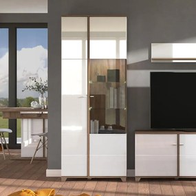 Βιτρίνα Burgundy 2K VS1 200 Λευκό - Flagstaff Oak -Λευκό Γυαλιστερό 78,5x40x197 εκ. 78.5x40x197 εκ.