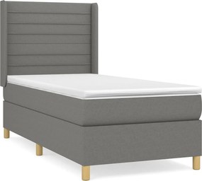 vidaXL Κρεβάτι Boxspring με Στρώμα Σκούρο Γκρι 100x200 εκ. Υφασμάτινο