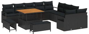 vidaXL Σετ Καναπέ Κήπου με μαξιλάρι 13 pcs Μαύρο Πολυ ράταν