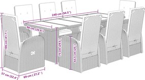 vidaXL Σετ Τραπεζαρίας Κήπου 9 τεμ. Γκρι Συνθ. Ρατάν με Μαξιλάρια