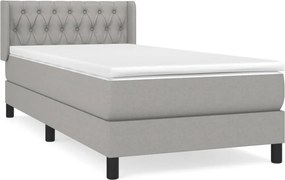 vidaXL Κρεβάτι Boxspring με Στρώμα Ανοιχτό Γκρι 90x200 εκ. Υφασμάτινο