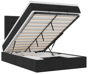 vidaXL Οθωμανικό κρεβάτι με στρώμα &amp; LEDs Μαύρο 120x200 cm Ύφασμα