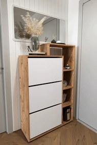 Stewehome Ντουλάπι Παπουτσιών με Ράφια Λευκό &amp;amp; Καρυδιά 90x32x143 cm
