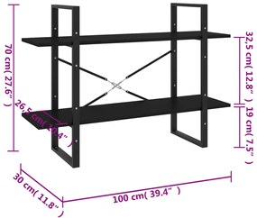 vidaXL Βιβλιοθήκη με 2 Ράφια Μαύρη 100 x 30 x 70 εκ. από Επεξ. Ξύλο