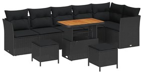 vidaXL Σετ Καναπέ Κήπου Ρυθμιζόμενο ύψος 9 pcs Μαύρο συνθετικό ρατάν