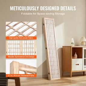 VEVOR Room Divider Japanese Wall Divider 4 Pane for Room Separation (Natural)