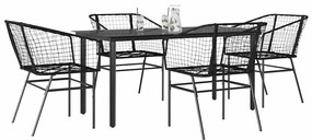 vidaXL Σετ Τραπεζαρίας Κήπου 5 Τεμαχίων Μαύρο Συνθετικό Ρατάν/Γυαλί