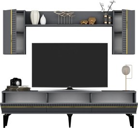 Σετ Έπιπλο Τηλεόρασης Defne Ανθρακί Ασημί 150x40x80 cm - Ανθρακί