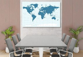 Εικόνα στο φελλό ενός πολιτικού χάρτη του κόσμου σε μπλε - 90x60  wooden