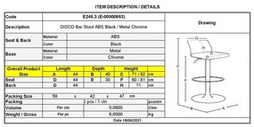 Σκαμπώ Disco Bar Χρώμιο/ABS Μαύρο 44x40x71/92cm (Σετ 2 ΤΕΜ)