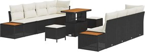 vidaXL Σετ Καναπέ Κήπου με μαξιλάρι 11 pcs Μαύρο Πολυ ράταν