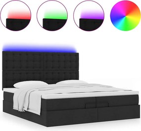 vidaXL Οθωμανικό κρεβάτι με στρώματα &amp; LEDs Μαύρο 200x200cm ύφασμα
