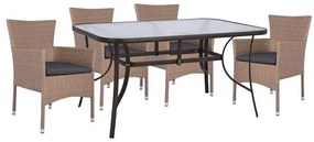 Set 5 pieces Table Metallic Brown 150x90 with 4 armchairs Brown-Mocha Wicker