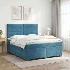 vidaXL Κρεβάτι box spring με στρώμα Μπλε 140 x 200 cm Βελούδο