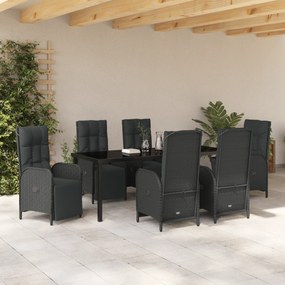 vidaXL Σετ Τραπεζαρίας Κήπου 7 Τεμαχίων Με Μαξιλάρια Μαύρος Πολυκαρβονικός Ράτανας