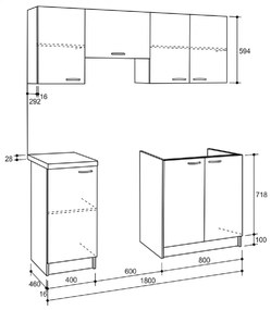 ΣΥΝΘΕΣΗ ΚΟΥΖΙΝΑΣ MAURICE ΜΕΛΑΜΙΝΗ SONAMA-ΛΕΥΚΟ HM2441 180x29,2-46εκ.