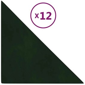 vidaXL Πάνελ Τοίχου 12 τεμ. Σκούρο πράσινο 30x30 εκ. 0,54 μ² Βελούδινα