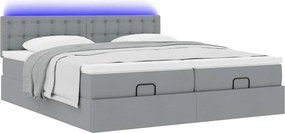 vidaXL Οθωμανικό κρεβάτι με στρώματα &amp; LEDs Ανοιχτό γκρι ύφασμα
