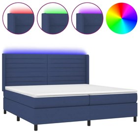 vidaXL Κρεβάτι Boxspring με Στρώμα &amp; LED Μπλε 200x200 εκ. Υφασμάτινο