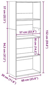 Βιβλιοθήκη Γκρι Sonoma 60x30x152 εκ. από Επεξεργασμένο Ξύλο - Γκρι