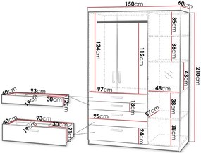 Ντουλάπα Pekos Lux 150 τρίφυλλη με καθρέπτη