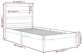 Πλαίσιο Κρεβατιού Λευκό 75x190 εκ. Μασίφ Ξύλο Small Single - Λευκό