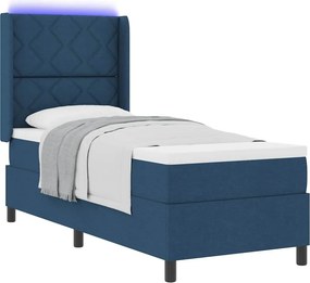 vidaXL LED Κρεβάτι με βάθρο με κεφαλάρι Μπλε 90 x 190 cm ύφασμα