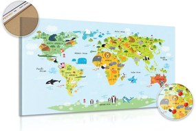 Εικόνα στο φελλό ενός παιδικού παγκόσμιου χάρτη με ζώα - 120x80  smiley