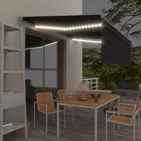 vidaXL Τέντα Συρόμενη Χειροκίνητη με Σκίαστρο &amp; LED Ανθρακί 4 x 3 μ.