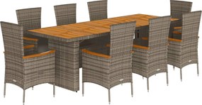 vidaXL Σετ Τραπεζαρίας Κήπου 9 τεμ. Γκρι Συνθ. Ρατάν με Μαξιλάρια