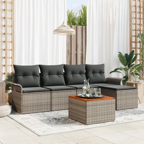vidaXL 6 Τεμαχίων Σετ Καναπέ Κήπου με Μαξιλάρια Γκρι Πολυ Ρατάν Ακακία