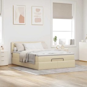 vidaXL Οθωμανικό κρεβάτι με στρώμα &amp; LEDs Cream 140x200 cm Ύφασμα
