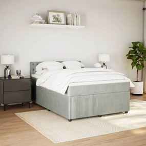 Κρεβάτι Boxspring με Στρώμα Ανοιχτό Γκρι 140x200 εκ. Βελούδινο - Γκρι