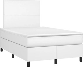 vidaXL Κρεβάτι Boxspring με Στρώμα Λευκό 120x190εκ.από Συνθετικό Δέρμα