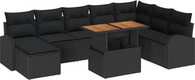 vidaXL Σετ Καναπέ Κήπου με μαξιλάρι 9 pcs Μαύρο