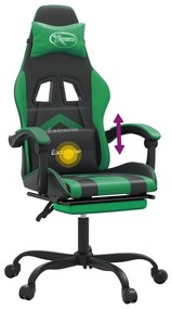 Καρέκλα Gaming Περιστρ. Υποπόδιο Μαύρο/Πράσινο Συνθετικό Δέρμα - Πράσινο