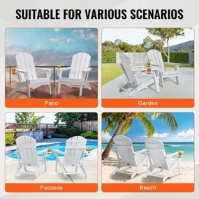 VEVOR Adirondack Chair Plastic Set of 2 All-Weather Folding Fire Pit White