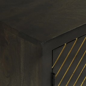 Ντουλάπι με 2 Πόρτες Μαύρο/Χρυσό 55x30x75 εκ. Μασίφ Ξύλο Μάνγκο - Μαύρο