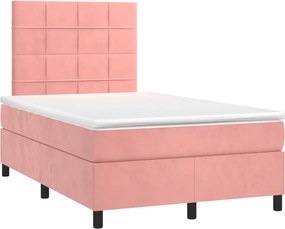 vidaXL Κρεβάτι Boxspring με Στρώμα Ροζ 120x190 εκ. Βελούδινο
