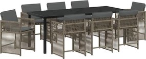 vidaXL Σέτ φαγητού για κήπο 9 pcs Γκρι συνθετικό ρατάν