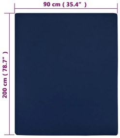 VidaXL Σεντόνι Με Λάστιχο Ναυτικό Μπλε 90 x 200 εκ. Βαμβακερό Ζέρσεϊ