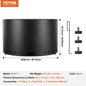 VEVOR Smokeless Fire Pit Stove Bonfire 71,1 cm Dia Wood Καύση Ανοξείδωτο