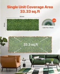 VEVOR Artificial Grass Wall Panels 40 x 120 in Milan Grass Greenery for Decor