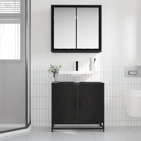 vidaXL Σετ Επίπλων Μπάνιου με ράφι 2 pcs Μαύρη Οξυά Επεξεργασμένο ξύλο