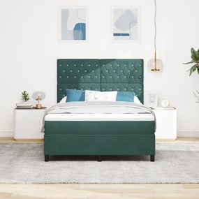 vidaXL Κρεβάτι Box Spring με Ματράκι Σκούρο Πράσινο 140x200 εκ Βελούδο