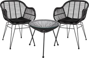ΣΕΤ ΤΡΑΠΕΖΑΡΙΑΣ 3ΤΜΧ HM11871 ΜΕΤΑΛΛΟ & RATTAN ΣΕ ΜΑΥΡΟ ΧΡΩΜΑ
