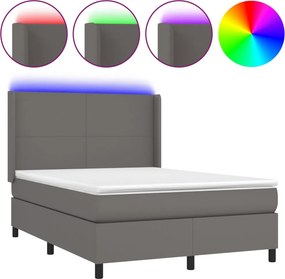vidaXL Κρεβάτι Boxspring με Στρώμα &amp; LED Γκρι 140x190 εκ. Συνθ. Δέρμα