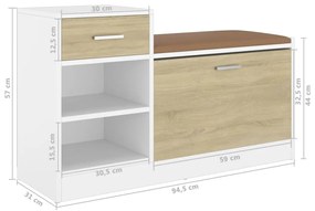 vidaXL Παπουτσοθήκη Λευκή/Sonoma Δρυς 94,5 x 31 x 57 εκ. Επεξ. Ξύλο