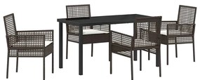 vidaXL Σέτ φαγητού για κήπο με μαξιλάρι 5 pcs Καφέ Πολυ ράταν