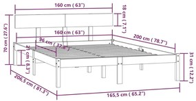 Πλαίσιο Κρεβατιού Λευκό 160 x 200 εκ. από Μασίφ Ξύλο Πεύκου - Λευκό